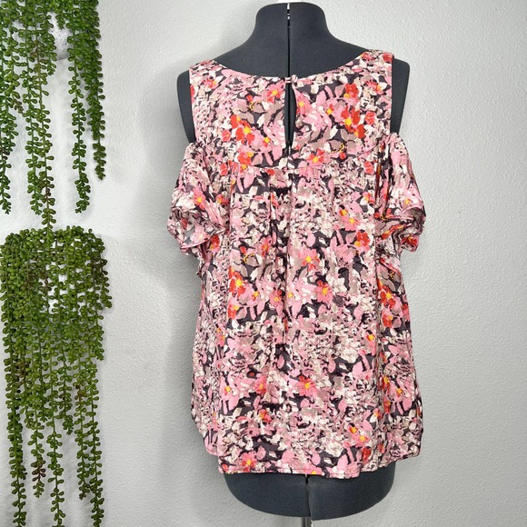 Anthropologie Maeve Hana Pink Floral Cold Shoulder Blouse Women's Size Small S - Picture 5 of 11